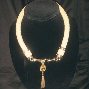 Yellow Braided Necklace/Topaz Setting